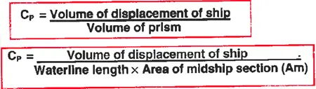 LONGITUDINAL PRISMATIC COEFFICIENT-FORMULA